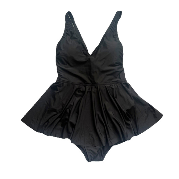 Essentials By Catalina Swim Dress Womens 2X Black Plunge Neck Swimsuit NWT - Picture 9 of 9